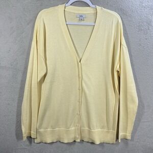 Croft & Barrow Butter Yellow Button Front Cardigan Sweater Sz L Lightweight